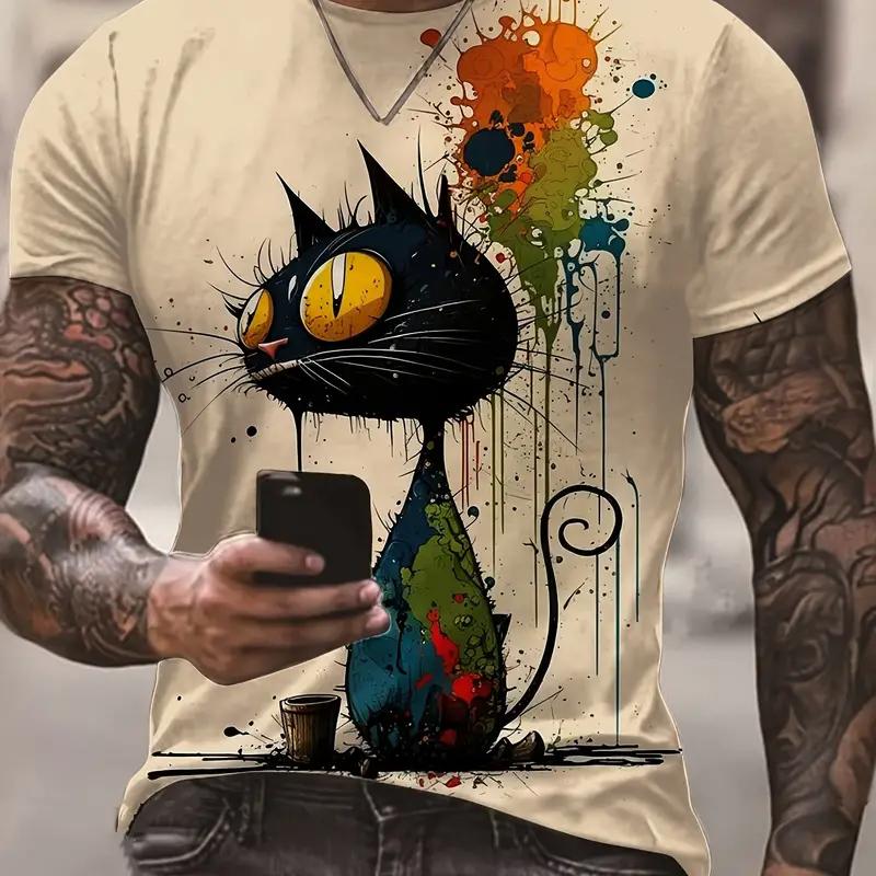 Футболка с рисунком кота, топы с принтом животных, новый дизайн, милая одежда, летняя футболка с коротким рукавом, уличные повседневные футболки, мужская блузка 2024