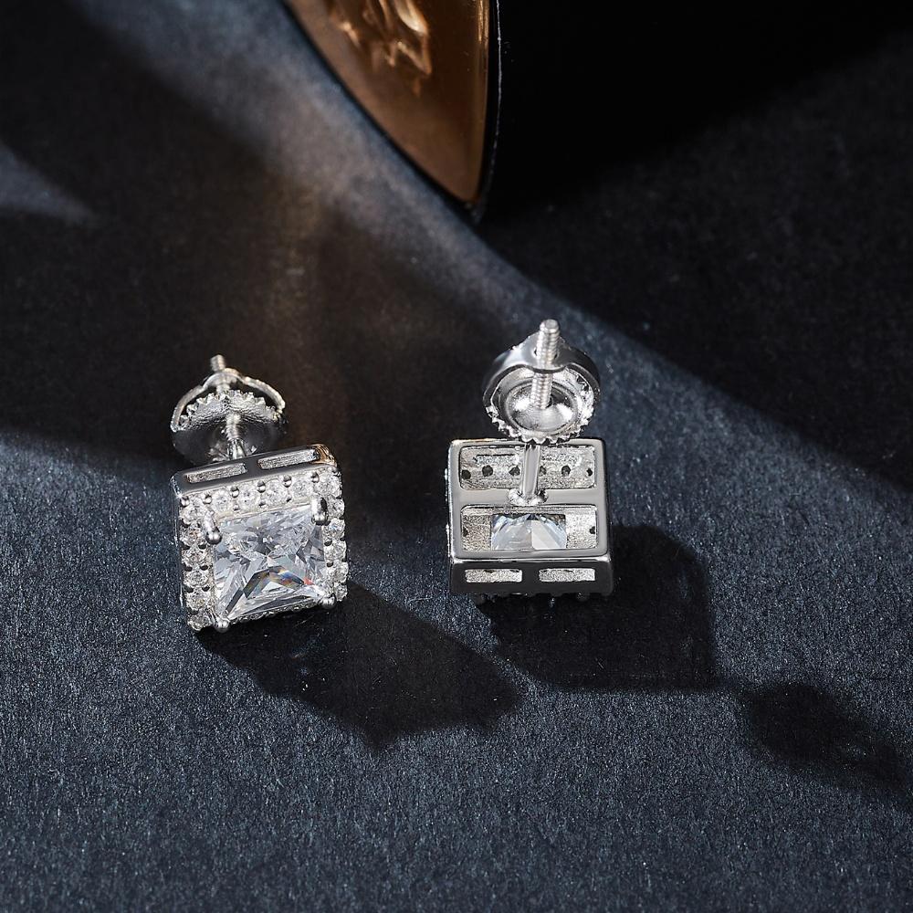 Trend Design Sense High-End S925 Sterling Silver Moissanite Square Earrings Men's and Women's Couple Models Fashion Stud Earrings