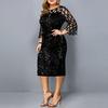 Women O Neck 3/4 Sleeve Sheer Patchwork Shiny Sequins Bodycon Knee-length Dress