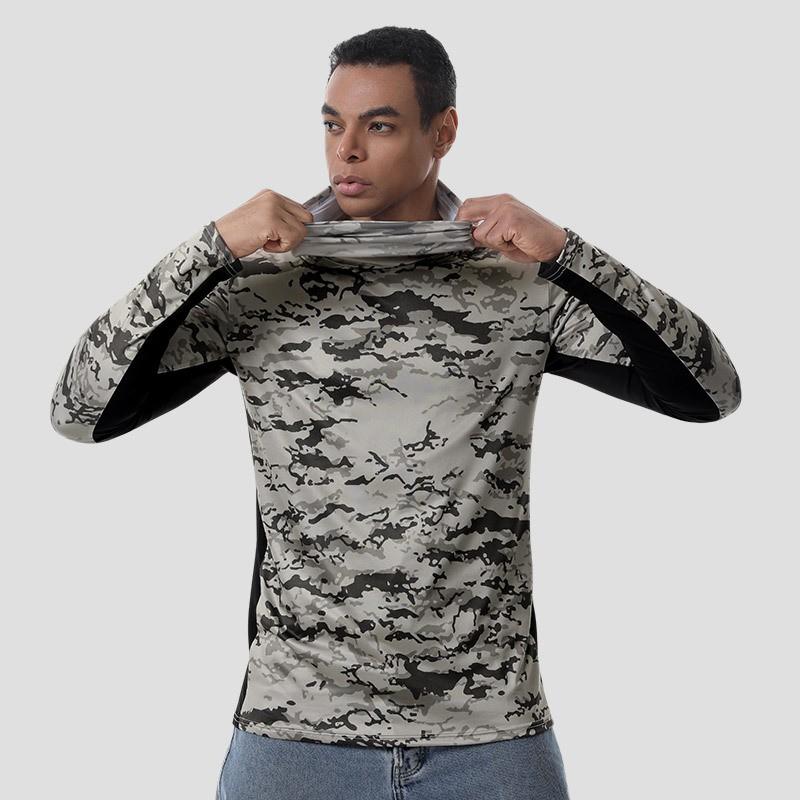 Mens Camo Quick-Dry UV Protection Hooded Outdoor Fishing Jacket Breathable Mesh Long Sleeve Windbreaker