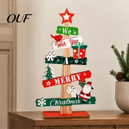 Holiday Desktop Decorations Christmas Tree Ornament, Wooden Letter Sign Decorative Xmas Ornament Sets for Home Compact Stable Party Supplies