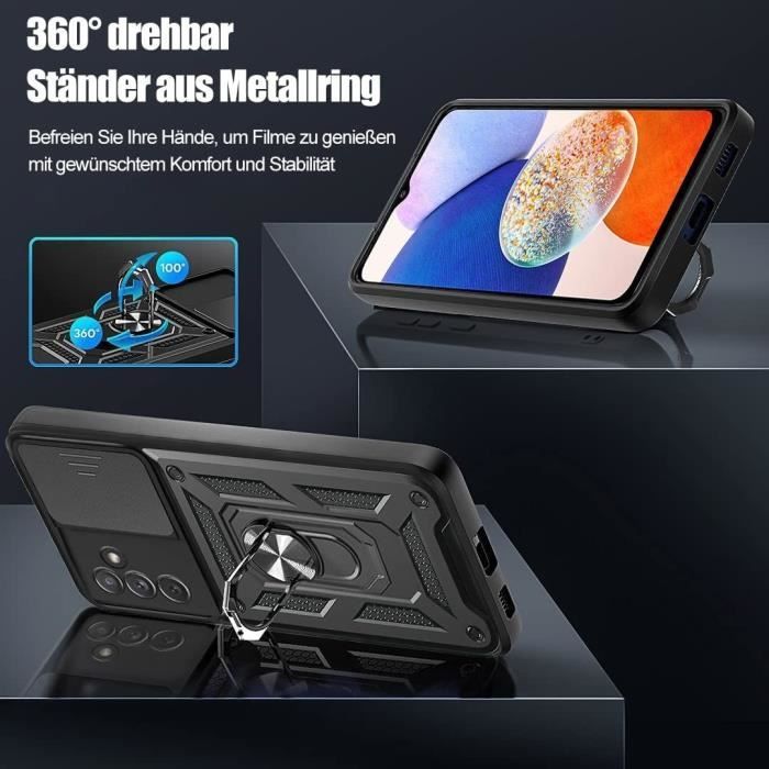 Чехол - BOOLING - для Samsung Galaxy A14 4G-5G - Ударопрочный - Задняя подставка - Защита камеры - Черный