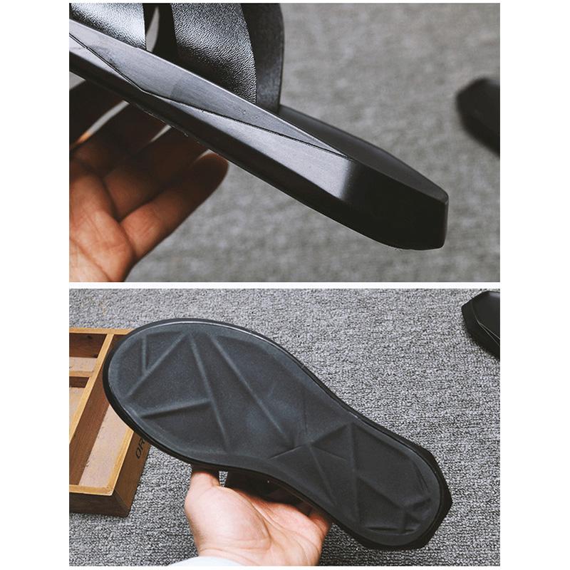 Летние пляжные сандалии, мужская обувь, повседневные мягкие кожаные мужские сандалии на плоской подошве, праздничные пляжные сандалии, мужские черные белые туфли N039