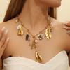 Heavy Handmade Zinc Alloy Leaf Anti-Pearl Rose Vintage Gold Women's Necklace