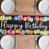 Black Happy Birthday Table Runner, Colorful Balloon Kitchen Dining Table Decoration Festive Balloon Design for Birthday Party Decor 13x72 Inch