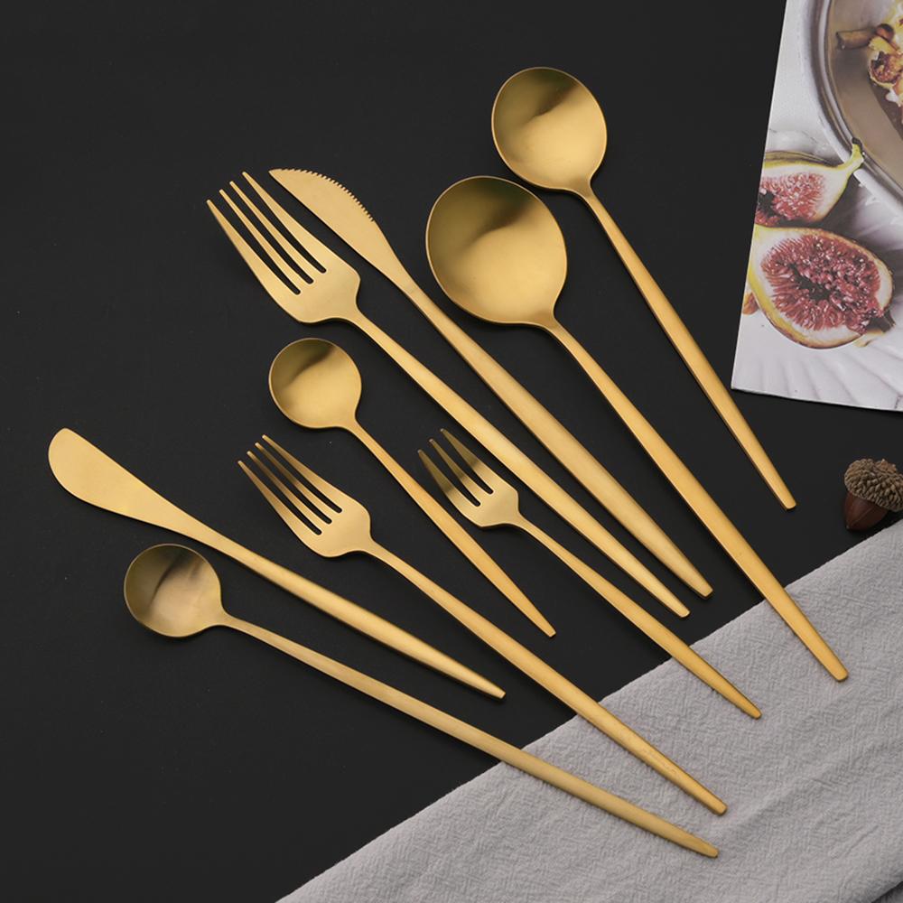 6pcs Gold Matte Cutlery Set Stainless Steel Dinnerware Flatware Kitchen Butter Knife Dessert Fork Spoon Set Silverware Tableware Set