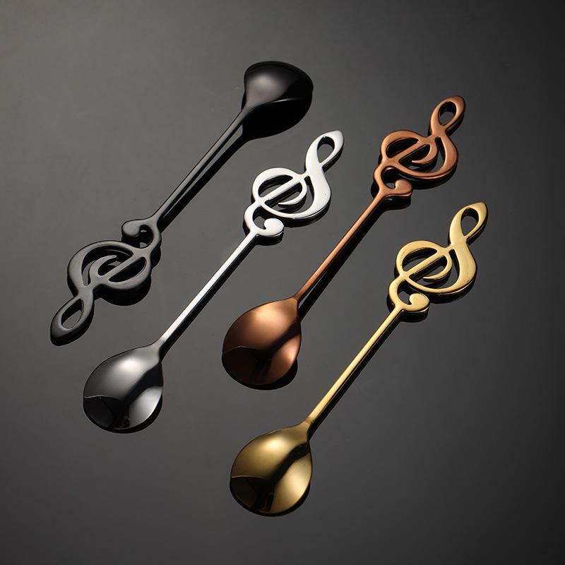 304 Stainless Steel Creative Coffee Spoon Music Note Shape Colorful PVD Stirring Spoon Dessert Shop Gift Spoon