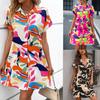 Women's Sexy Shirt DressSummer Fashion Colorful Flower Print Cardigan Short Sleeve Long Shirt Skirt Y2K Chemise Femme