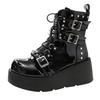 New Platform Boots Women Fashion Patent Leather Ankle Boots New Autumn Winter Punk Metal Chain Short Motocycle Boots