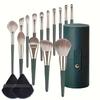 14 Pcs Ultra-Soft Green Makeup Brush Set for Face Eye Beginner-Friendly Cosmetic Tool Kit---### ?
