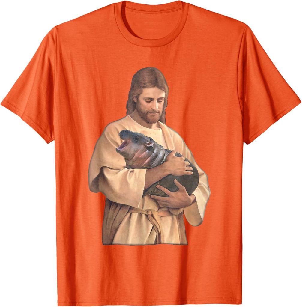 Jesus Loves Moo Deng Bouncy Pig Cute Baby Hippo Meme T-Shirt
