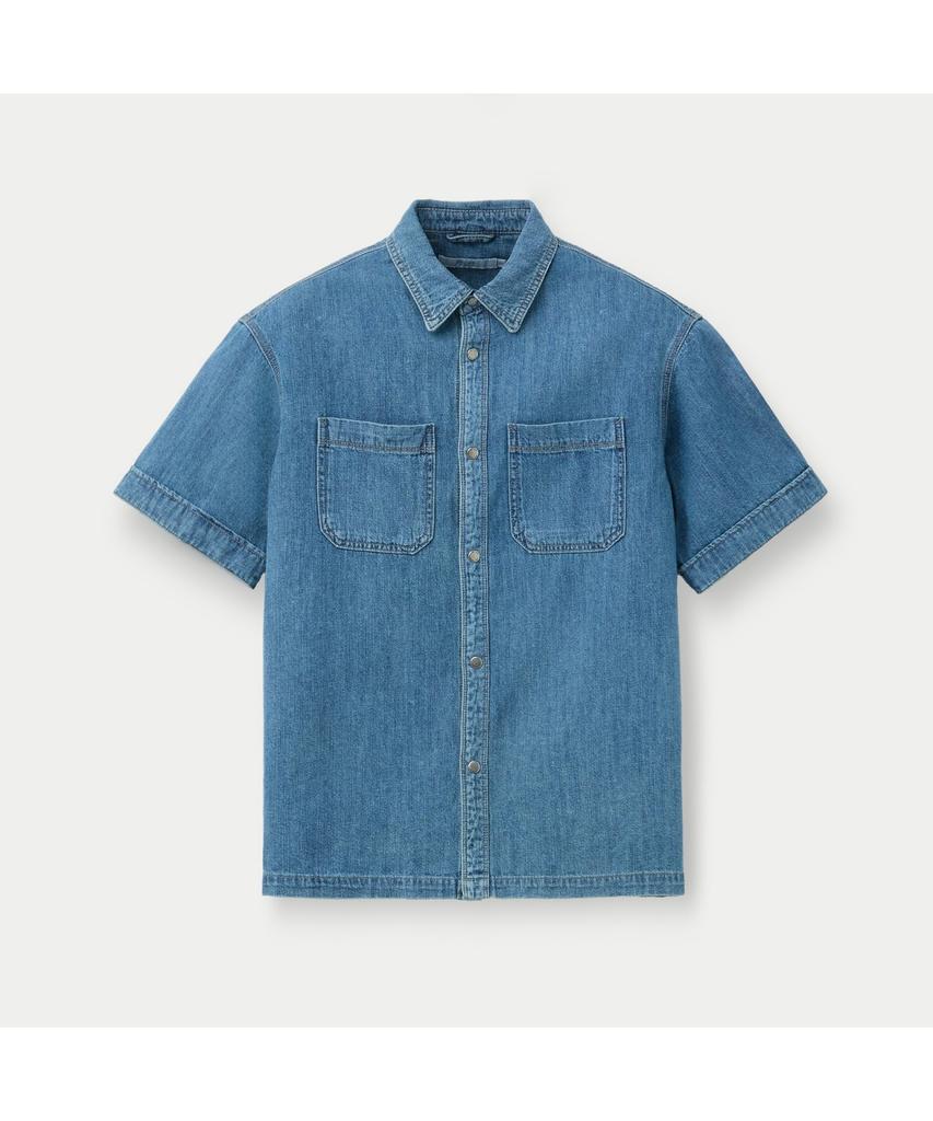 Silijeu (Set-Up) Light Blue Denim Short Sleeve Oversized Shirt Sasfm26871Bul