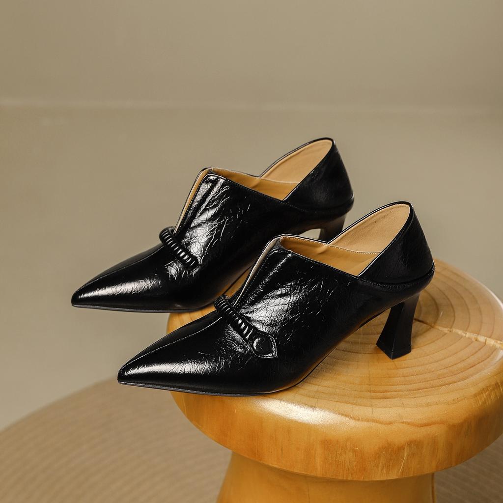 Pointed Deep Mouth Single Shoes Women's 2025 Autumn and Winter New One-pedal Versatile Comfortable Soft Leather Work Commuter High Heels
