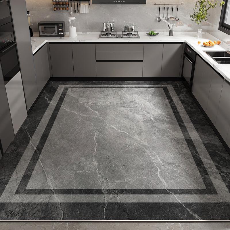Кухонный коврик для пола Водонепроницаемый Нескользящий Маслостойкий Кожаный ковер ПВХ Большой размер Имитация мрамора Геометрический коврик Домашний декор Коврик
