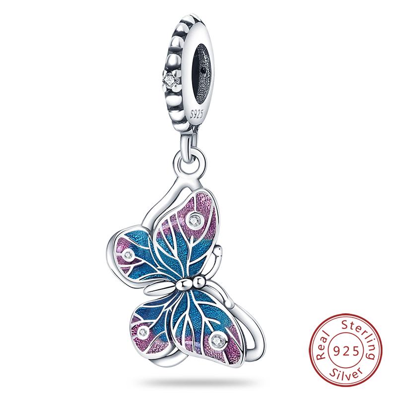 Fashion 925 Silver Colorful Butterfly Sparkling Zircon Charms Beads Fit Qikaola 925 Bracelets DIY Anniversary Jewelry