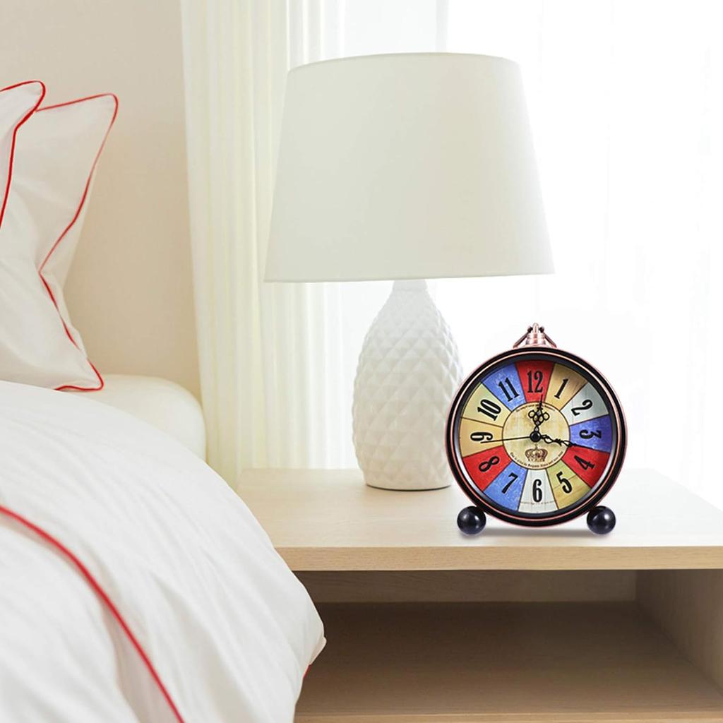 Retro Alarm Clock Metal Silent Table Desk Clock Non Ticking Quartz Movement Bedside Clock for Bedroom