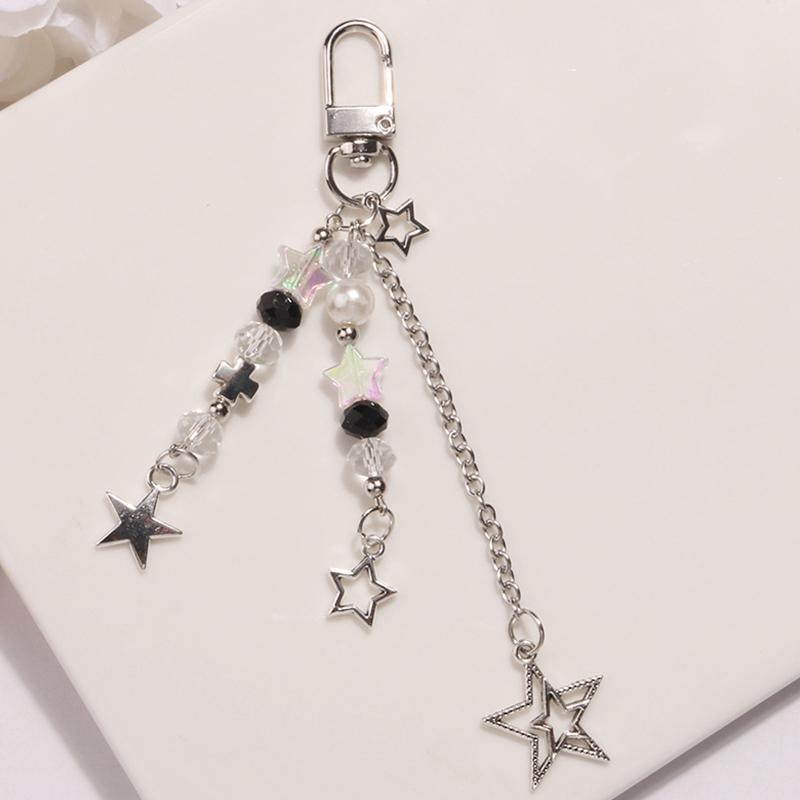 Goth Y2K телефонный брелок с подвеской в виде звезды и жемчуга Kawaii брелок для ключей сумка с бисером телефонная цепочка милый аксессуар для девочек женские ювелирные изделия