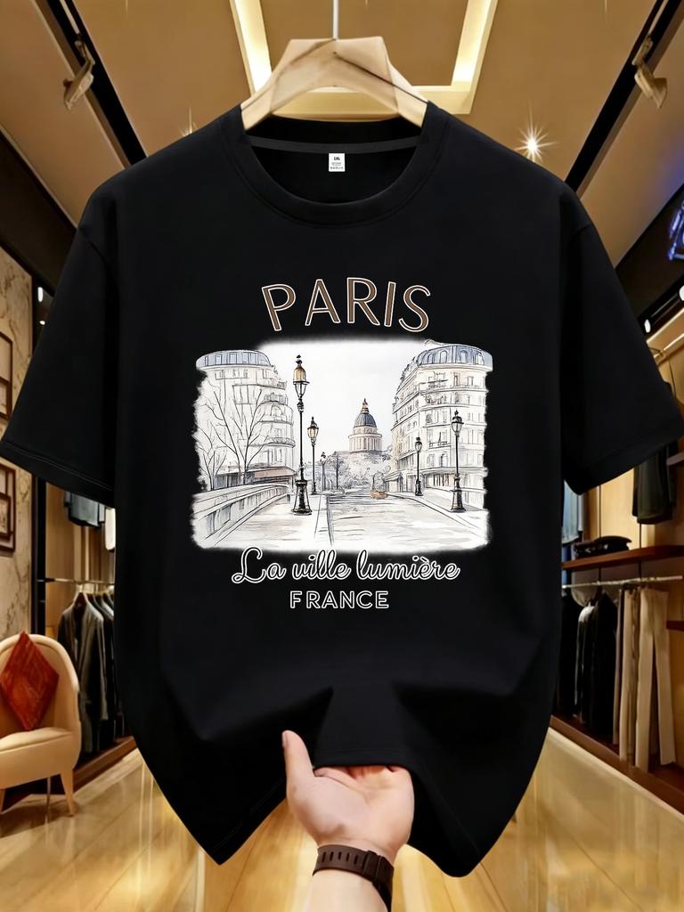 Wzm104165paris Печатная футболка большого размера унисекс с круглым вырезом, летняя, повседневная, с коротким рукавом, уличная мода, универсальная футболка большого размера