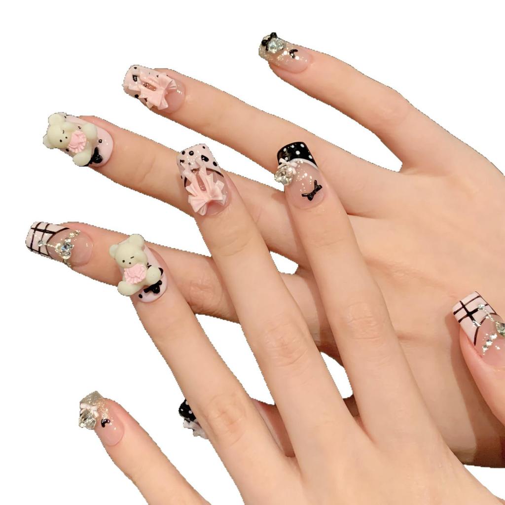 Yihe Snow Powder Bear: Cute Cartoon Blush Nail Patches | Handmade & Wearable Whitening