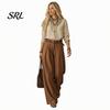 Casual Matching Sets Women Two Piece Set for Fall, V Neck Collared Shirt Long Sleeves Trousers & Wide Leg Pants, Loose Fit Autumn Outfits Suit