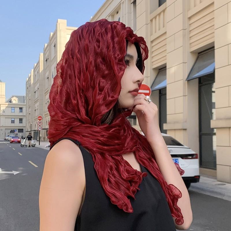 Womens Lightweight Silk-Like Scarf With Shimmer Thread Breathable Neck Wrap In Solid Colors