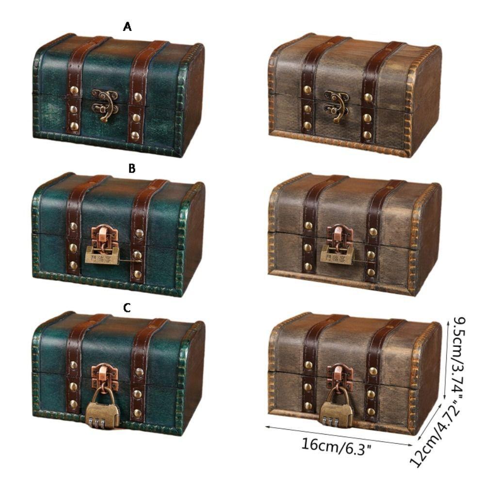 Wooden Retro Treasure Chest With Buckle Lock Storage Box Storage Case Jewelry Organizer Box Props