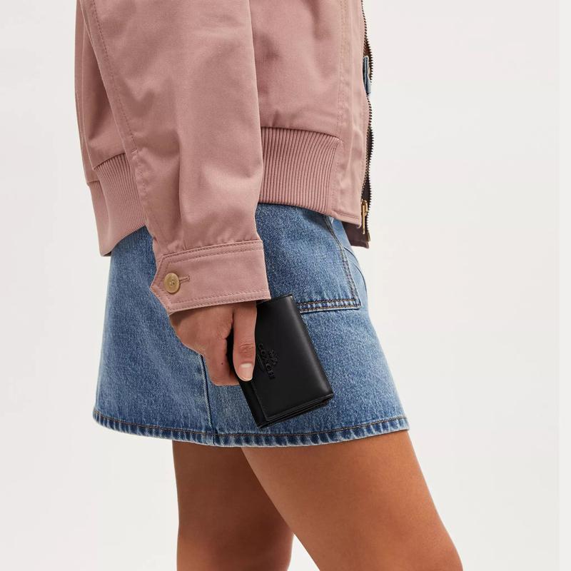 Coach Микро ого Snap Кожаный кошелек Обычный Женский Черный Медь и Черный Медь и черный