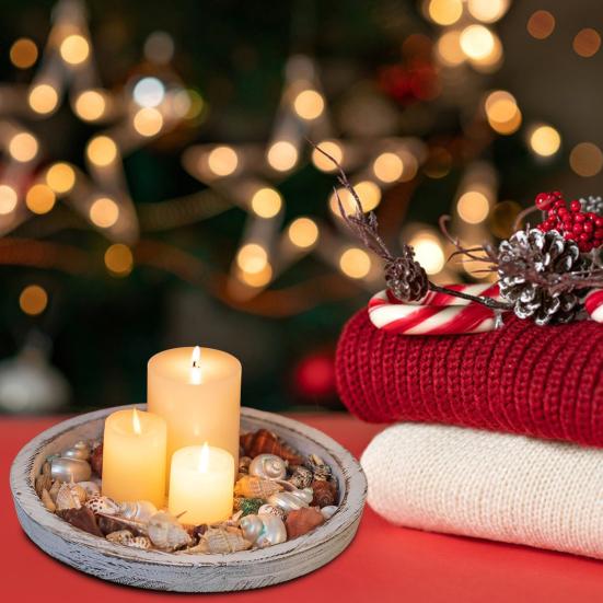 Подставка для свечей из дерева, поднос, круглый, деревенский, декоративный, центральный элемент стола в фермерском стиле, побелка