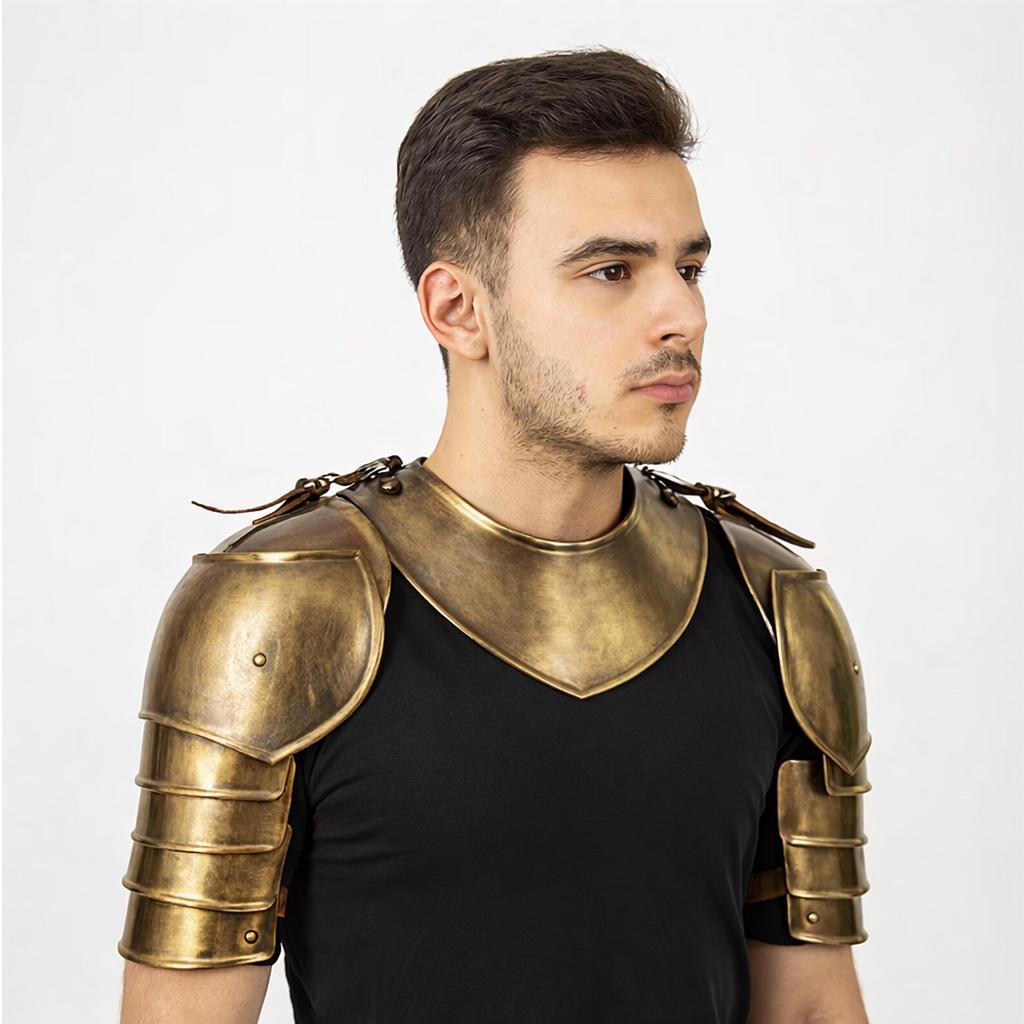 Handmade 18 Gauge Steel Knight Gorget & Pauldrons Armor Set for LARP Cosplay