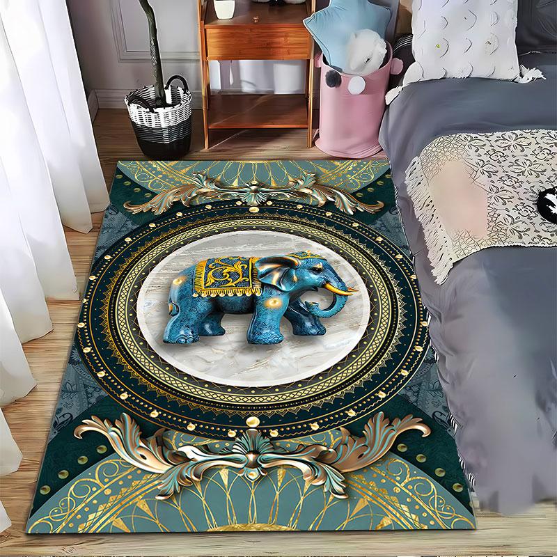 Blue Elephant Art Deco Carpet suitable as a non-slip mat for the living room or bedroom sofa