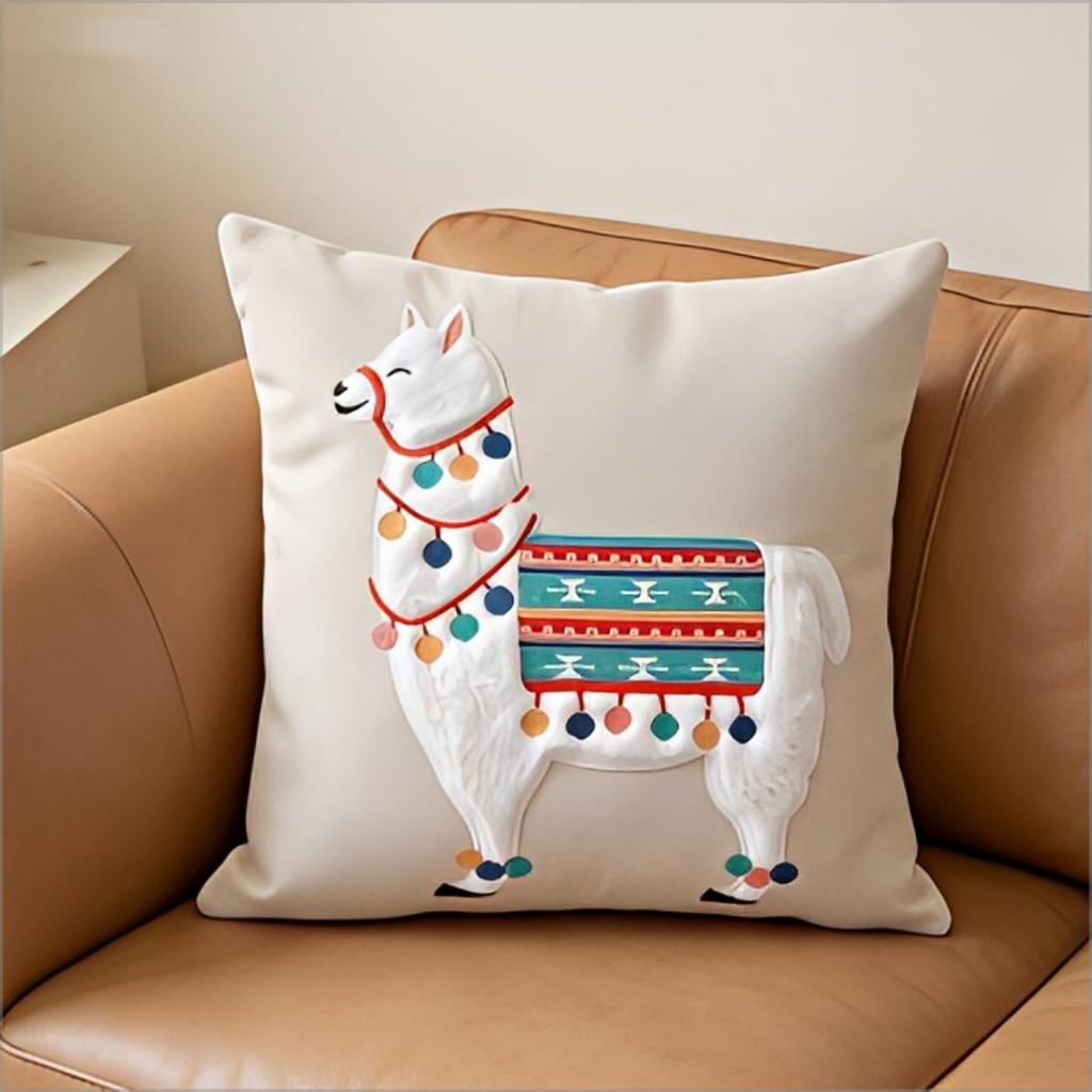 Double Sided Cute Llama Throw Pillow Cover Boho Alpaca Print Decorative Cushion Case For Sofa Couch Living Room Home Decor