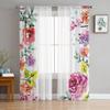 Flower Art Watercolor Rose Tulle Window Curtain For Living Room Modern Sheer Curtain For Bedroom Kitchen Drapes Custom