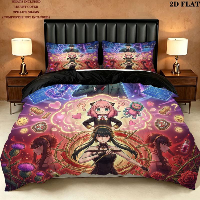 Spy Family Pattern Bedding Quilt Set Quilt Cover Pillowcase Home Birthday Gift(1 * duvet cover + 2 * pillowcase, without core)