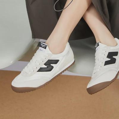 «Женские кроссовки Bosi 2024 Four Seasons Breathable Round Toe Lace Up Sneakers — контрастный цвет, плоская подошва, универсальный стиль»