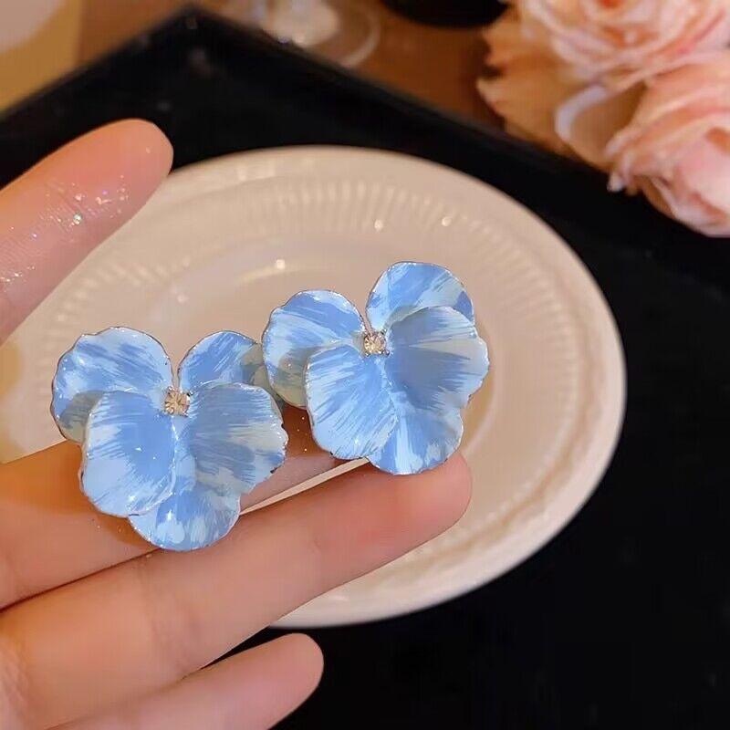 Изысканные серьги-гвоздики с капающим маслом, нерегулярные цветы орхидеи, корейские элегантные серьги-гвоздики с синими кристаллами для женщин, вечерние ювелирные аксессуары, подарки