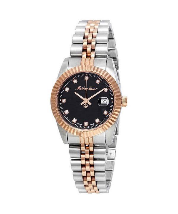 Mathey-Tissot Mathy III Двухцветные женские кварцевые часы из нержавеющей стали с черным циферблатом D810RN