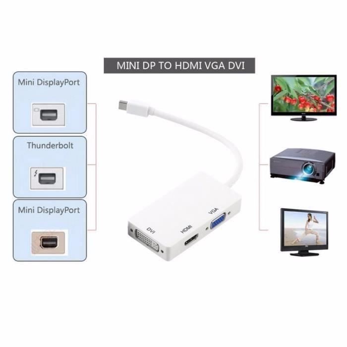 3 en 1 Thunderbolt Mini Display Port MINI DP mâle à HDMI DVI VGA femelle adaptateur câble convertisseur pour Apple MacBook Air Pr...