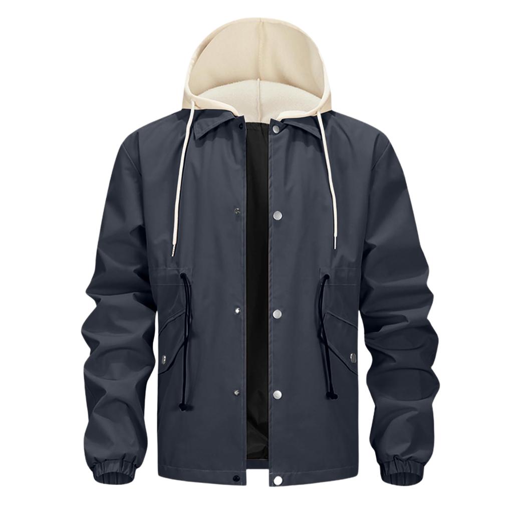 Men'S Loose Jacket Fashionable Multi Pocket Hooded Jacket