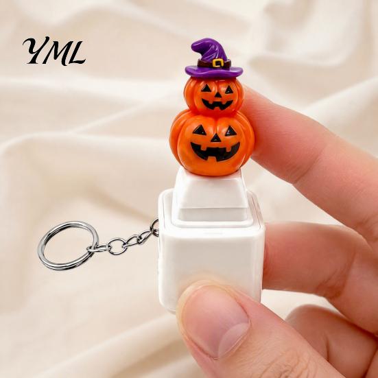 Interactive Toys for Kids Halloween Fidget Toy Keychain with LED Light, Pumpkin Ghost Skull Sound Sensory Gaming Stress Button, USB Rechargeable