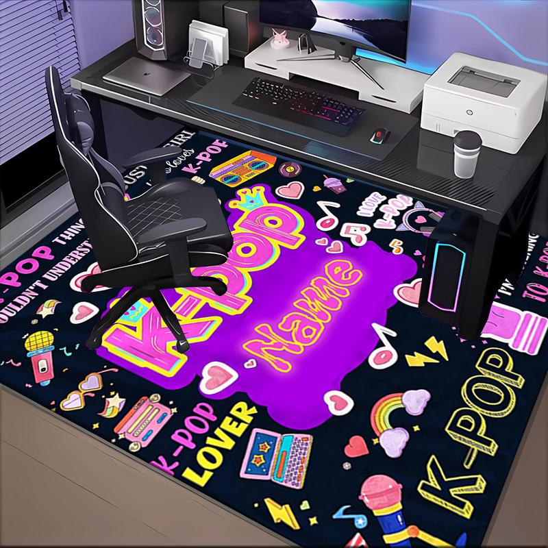 1PC Custom Name K-Pop Music Love Theme Floor Mat Ideal for Living Room, Game Rooms, Office, Bedroom,Floor Mat Playful Design