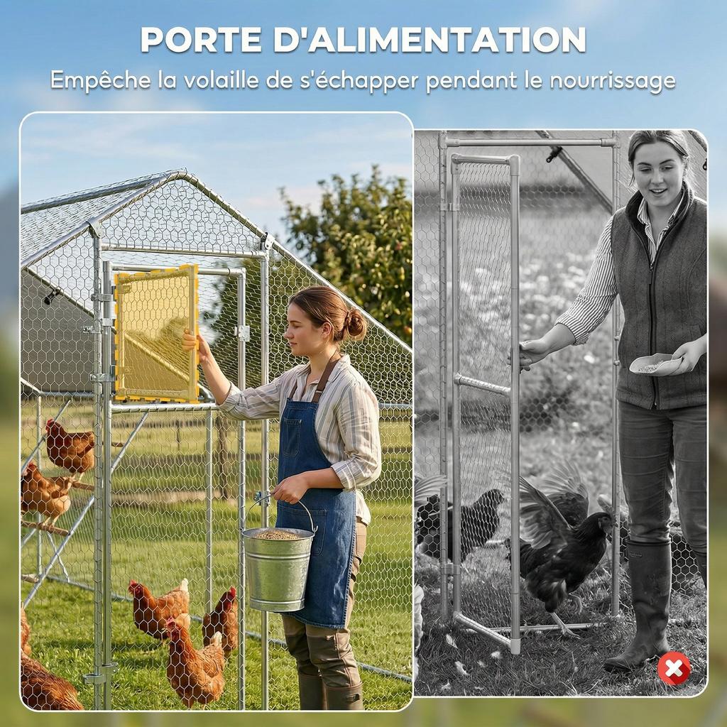 Chicken Coop Enclosure, 12 m2, Wire Mesh, Perch, Galvanized Steel, 300 x 400 x 195 cm, Silver