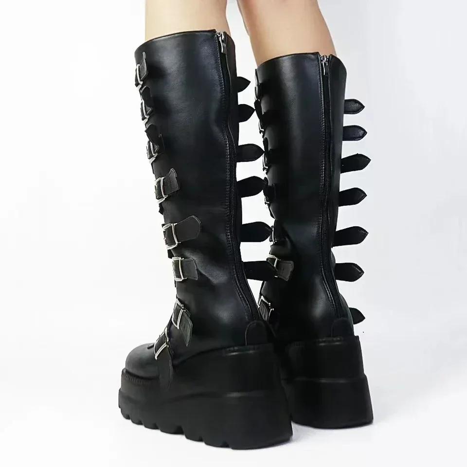Long Boots Women Gothic Shoes Platform Knee High Boots Punk Black Sexy Motorcycles Boots New Halloween Cosplay Women Boots