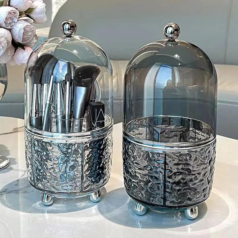 Акриловый вращающийся на 360 градусов держатель кистей для макияжа с крышкой, прозрачный органайзер для кистей для макияжа для туалетного столика, ящик для хранения косметики, столешница для ванны