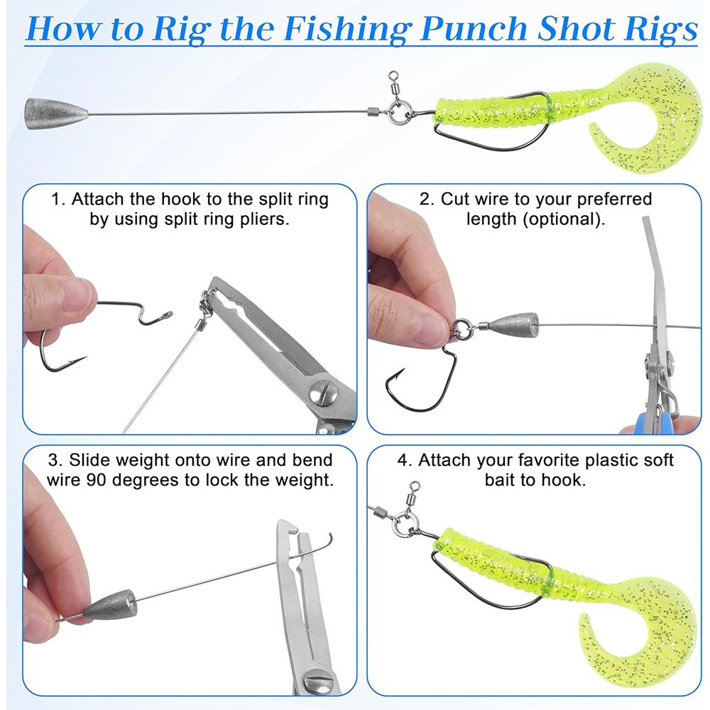 Набор для оснастки Punch Shot 110 шт. Флиппинговые рыболовные крючки Вертлюги Заводные кольца Стальной поводок Пулевидные грузила Оснастка для дроп-шота Инструменты для изготовления приманок