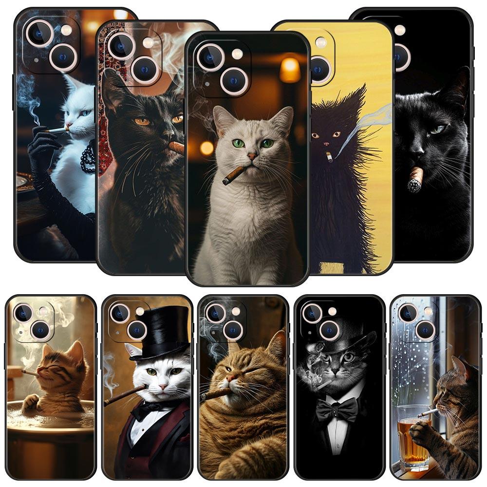 Модный чехол-накладка для iPhone 17 16 15 14 13 12 11 Pro Max 17 Air Plus с рисунком курящего котенка, противоударный, из мягкого ТПУ