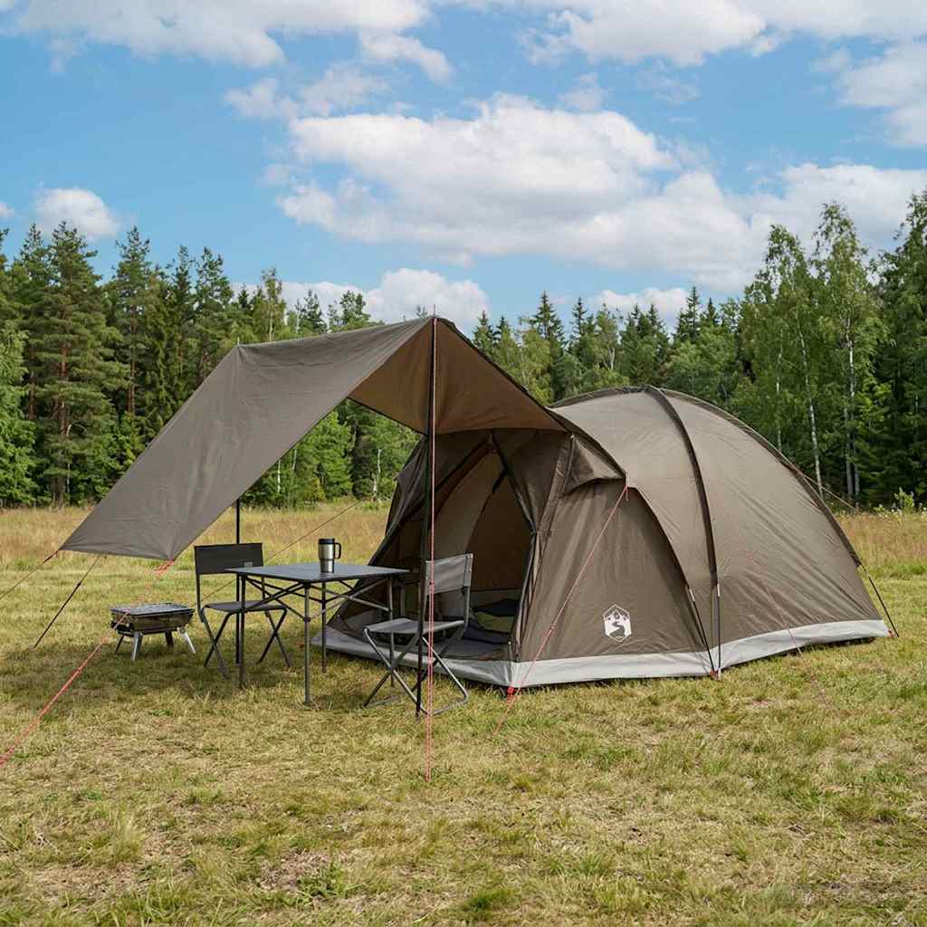 Cabin Tent with Roof Brown Gray 4 Person Polyester and Steel