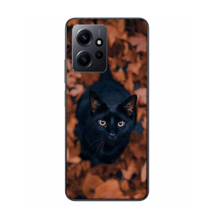 Autumn Maple Leaf Black Cat Phone Case For Redmi Note 14 15 Pro 5G 13 12 Pro Plus 11 11T 11E 11S 10 Pro 10S 9 9S Cover Cell Clea