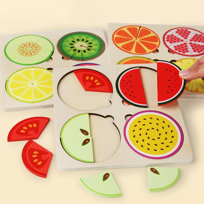 Fruit Fraction Board Math Teaching Tool Round Shape Instrument Kids Montessori Early Educational Math Development Toy Gifts