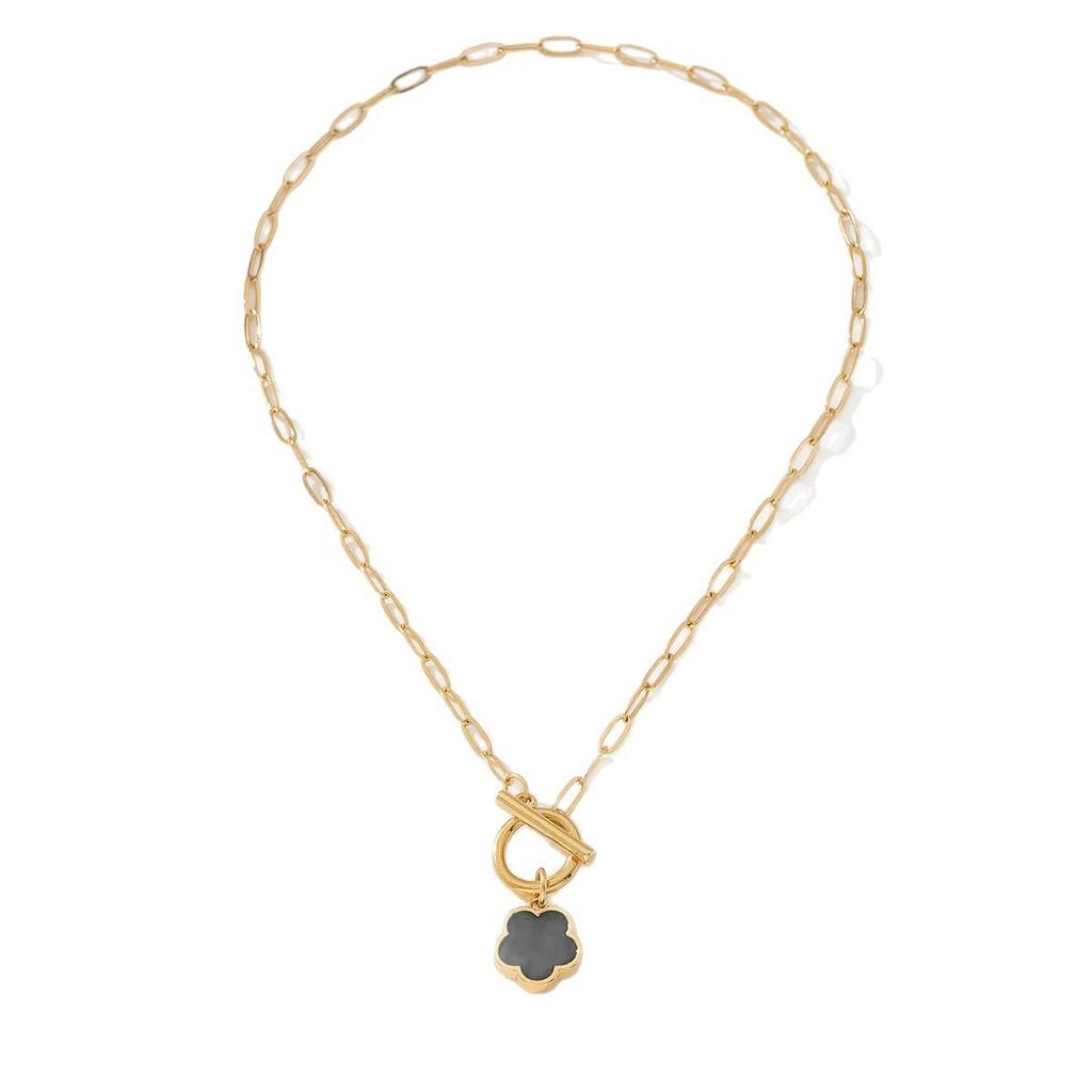 Европейское и американское стильное черное металлическое ожерелье с застежкой OT в виде пятилистного клевера для женщин