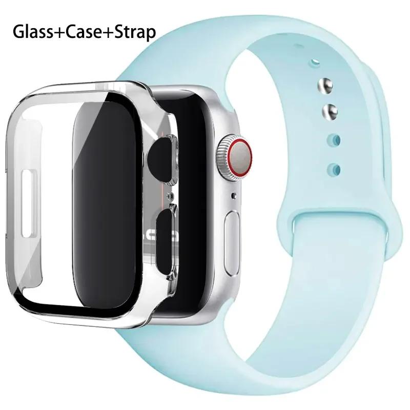 Стекло+корпус+ремешок для Apple Watch band 44 мм 45 мм 42 мм 41 мм 40 мм 38 мм Силиконовый ремешок для часов браслет iWatch series 8 9 7 6 5 4 3 SE